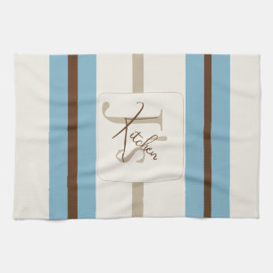 Personalized Blue Brown Stripe Monogram Coastal Kitchen Towel