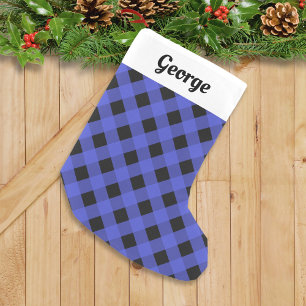 Personalized Blue Buffalo Plaid Check Rustic Small Christmas Stocking
