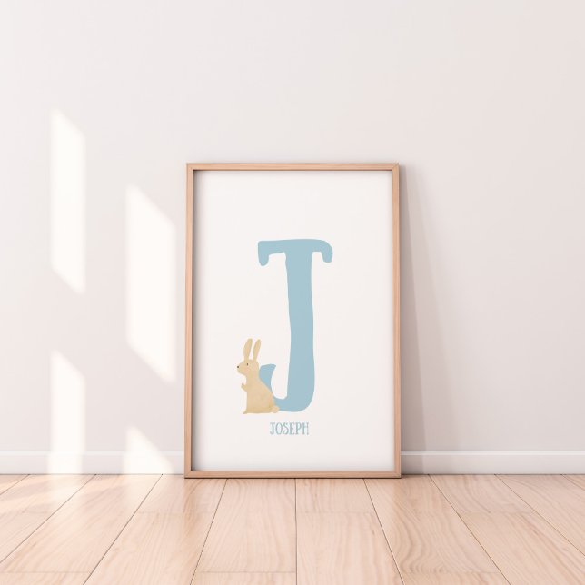 Personalized Blue Bunny Initial Nursery Print (Creator Uploaded)
