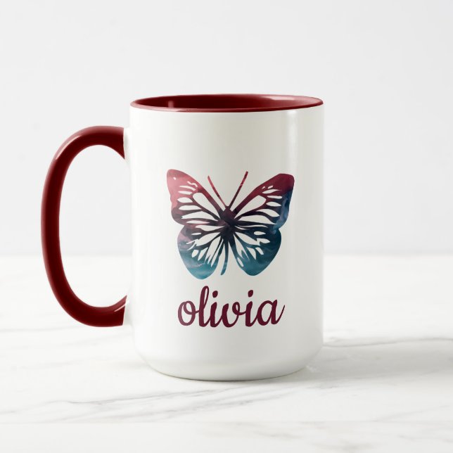 Personalized Blue Butterfly  Coffee Mug (Left)