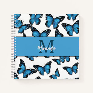 Personalized Blue Butterfly Monogram Sketchbook Notebook