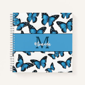 Personalized Blue Butterfly Monogram Sketchbook Notebook