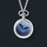 Personalized Blue Butterfly Necklace Watch<br><div class="desc">Add any name,  date,  scripture verse or quote that makes you happy to this elegant blue butterfly necklace watch.</div>