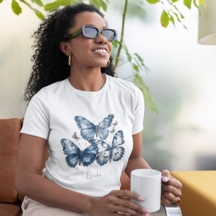 Personalized Blue Butterfly Trio Name Artwork T-Shirt