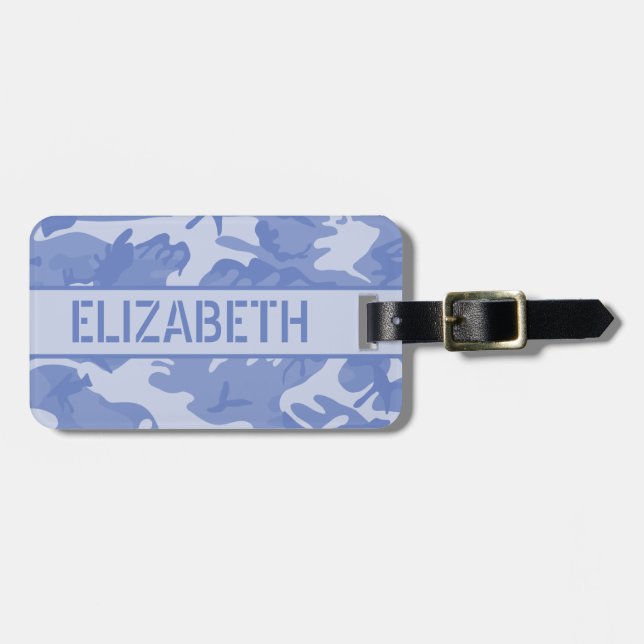 Personalized Blue Camo Luggage Tag (Front Horizontal)