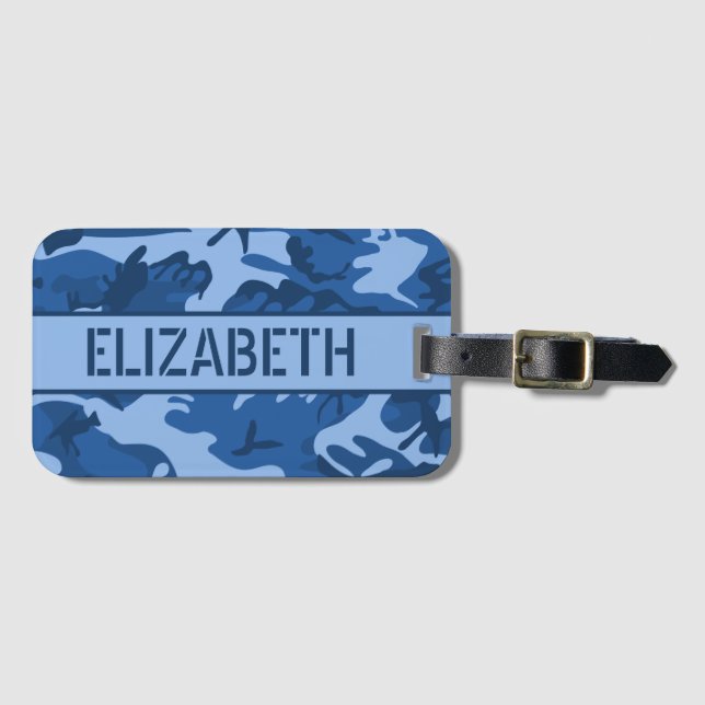 Personalized Blue Camo Luggage Tag (Front Horizontal)