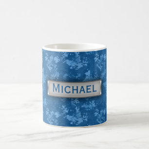 Personalized Blue Camo Pattern Coffee Mug