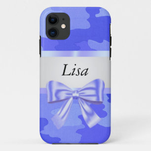 Personalized Blue Camouflage Blue Bow iPhone 11 Case