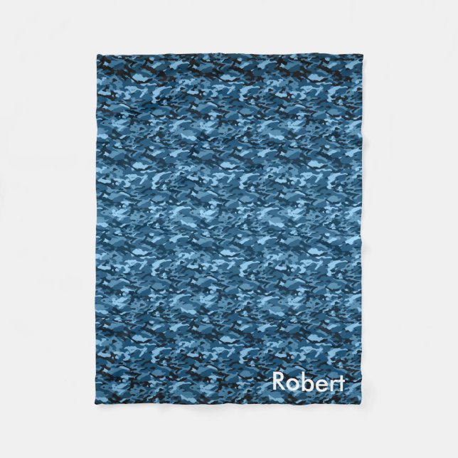 Personalized Blue Camouflage Camo Pattern Fleece Blanket (Front)