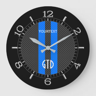Personalized Blue Carbon Style Racing Stripes on a Large Clock