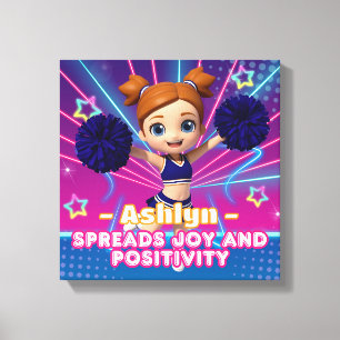 Personalized Blue Cheerleader Kids Room Deco Canvas Print