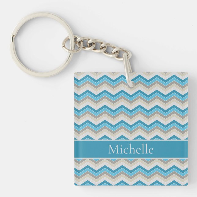 Personalized Blue Chevron Acrylic Keychain (Front)