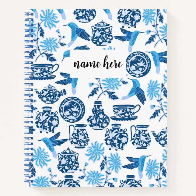 Personalized Blue Chinoiserie Notebook (Front)