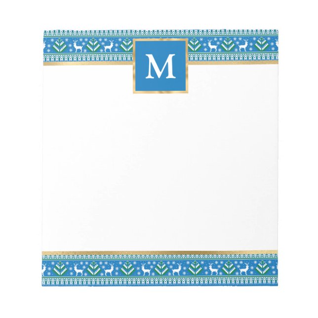 Personalized Blue Christmas Fair Isle Notepad (Front)