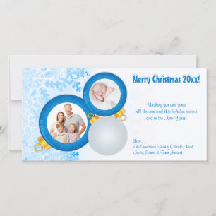 Personalized Blue Christmas Ornaments Photo Card