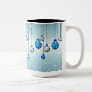 Personalized Blue Christmas Snow Ornaments Mug