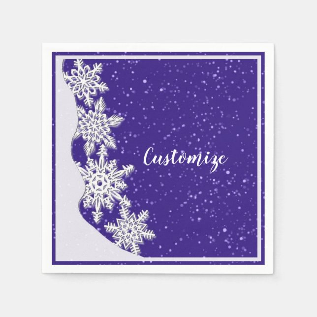 Personalized Blue Christmas Snowflake Napkin (Front)
