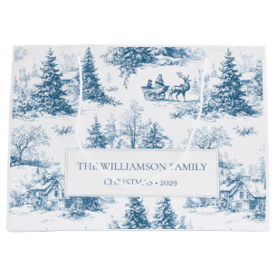 Personalized Blue Christmas Toile Family Gift Bag