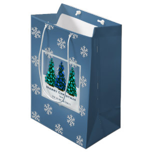 Personalized Blue Christmas Tree Gift Bag