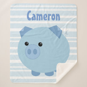 Personalized Blue Chubby Pig Sherpa Blanket