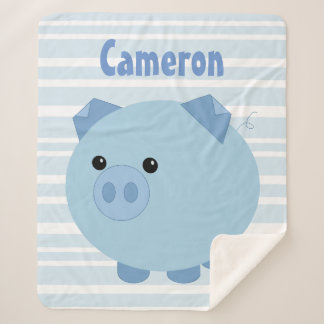 Personalized Blue Chubby Pig Sherpa Blanket