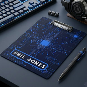 Personalized Blue Circuit Board Tech Geek Clipboard