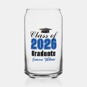 Personalized Blue Class of 2026 Graduation Can Glass