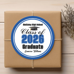 Personalized Blue Class of 2026 Graduation Party Classic Round Sticker