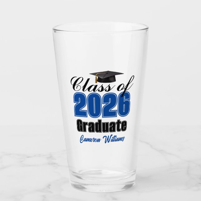 Personalized Blue Class of 2026 Graduation Party Glass (Front)