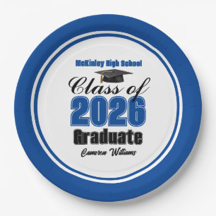 Personalized Blue Class of 2026 Graduation Party Paper Plate
