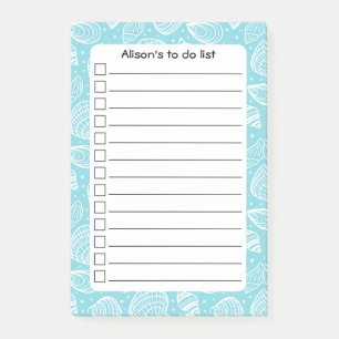 Personalized Blue Coastal Shells To Do List Post-it Notes