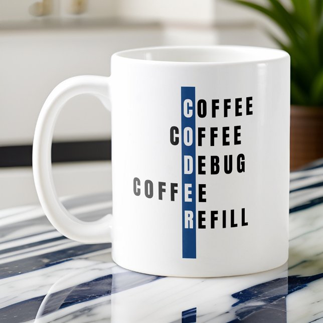 Personalized Blue Coffee Debug Refill Coder  Coffee Mug (Creator Uploaded)