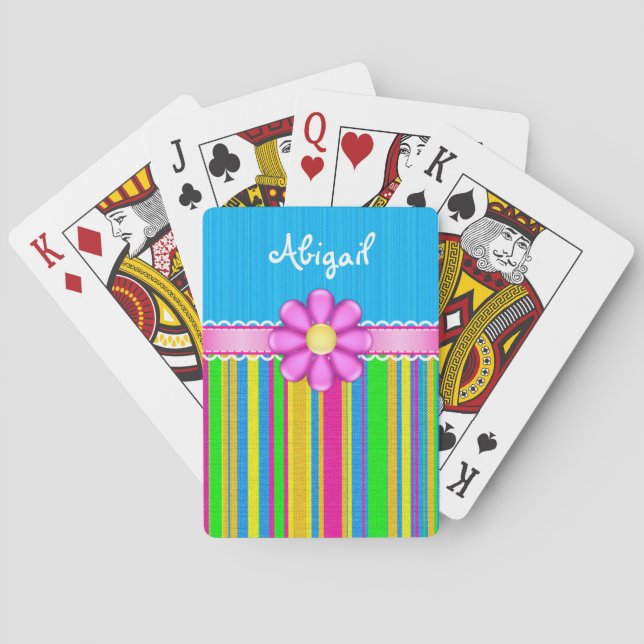 Personalized Blue Colourful Flower Playing Cards (Back)