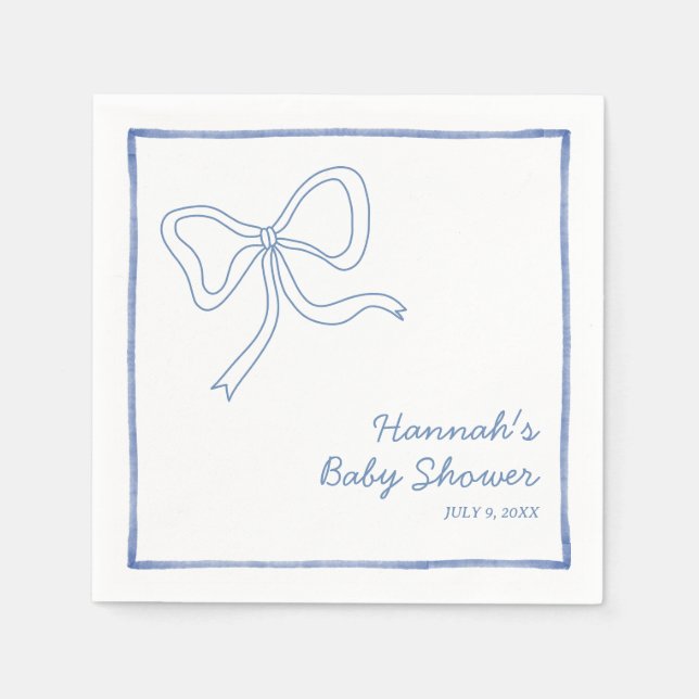 Personalized Blue Coquette Bow Baby Shower Napkins (Front)