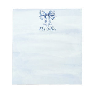 Personalized Blue Coquette Bow New Teacher Notepad