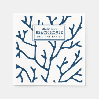 Personalized Blue Coral Pattern - Beach House Napkin