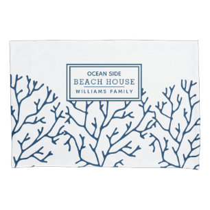 Personalized Blue Coral Pattern - Beach House Pillowcase