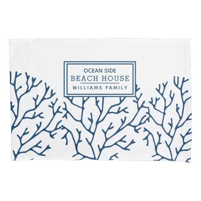 Personalized Blue Coral Pattern - Beach House Pillowcase (Front)