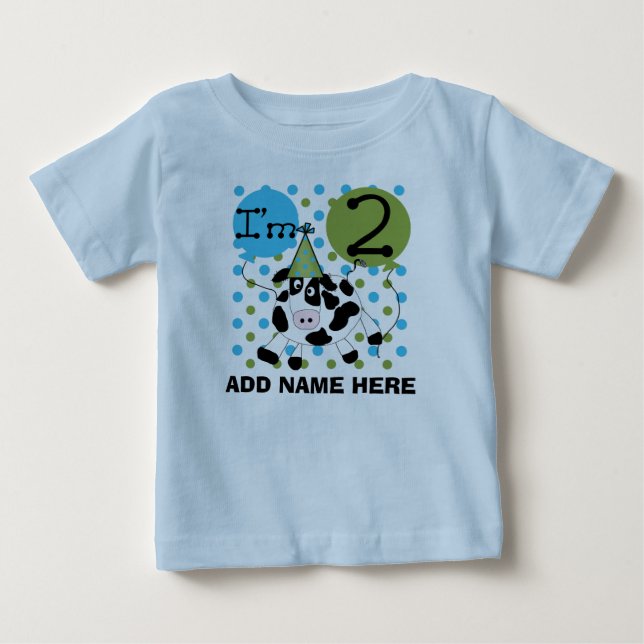 Personalized Blue Cow 2nd Birthday Tshirt (Front)