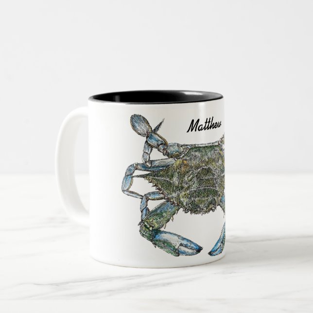 Personalized Blue Crab Two-Tone Coffee Mug (Front Left)