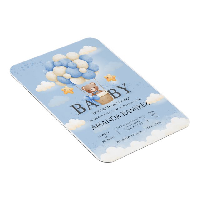 Personalized Blue & Cream Elephant Baby Shower Magnet (Right Side)