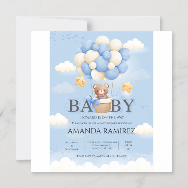 Personalized Blue & Cream Elephant Baby Shower Magnetic Invitation (Front)