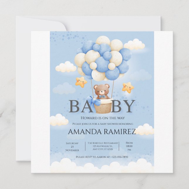 Personalized Blue & Cream Elephant Baby Shower Save The Date (Front)