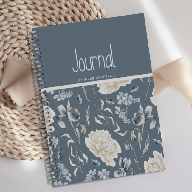 Personalized Blue Cream Floral Journal  (Creator Uploaded)
