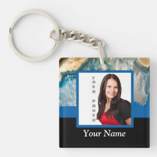 Personalized blue crystal template keychain