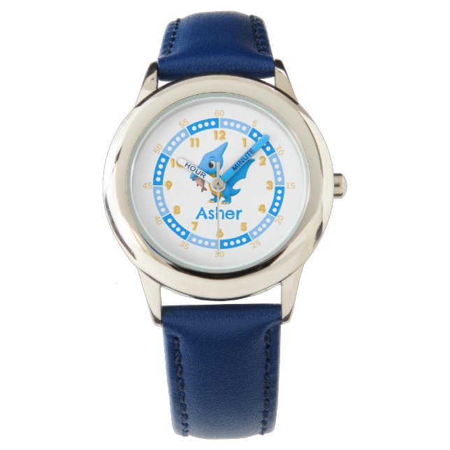 Personalized Blue Cute Dinosaur Learn to tell time Watch (Front)