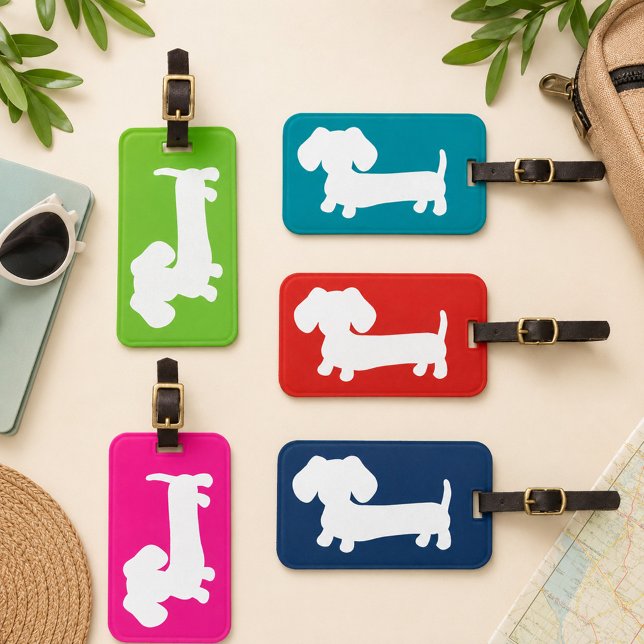 Personalized Blue Dachshund-Themed Luggage Tag (Wiener Dog Travel Luggage Tag)