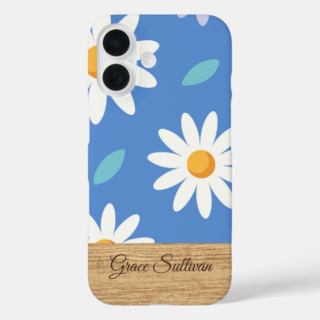 Personalized Blue Daisy Floral iPhone Case (Back)