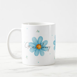 Personalized Blue Daisy Floral Name Custom Design  Coffee Mug