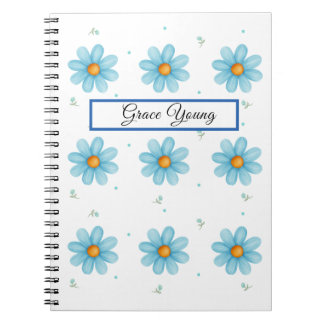 Personalized Blue Daisy Notebook Custom Name
